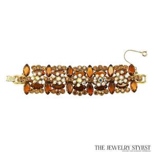 Vintage Amber-Colored Rhinestone Juliana Bracelet - The