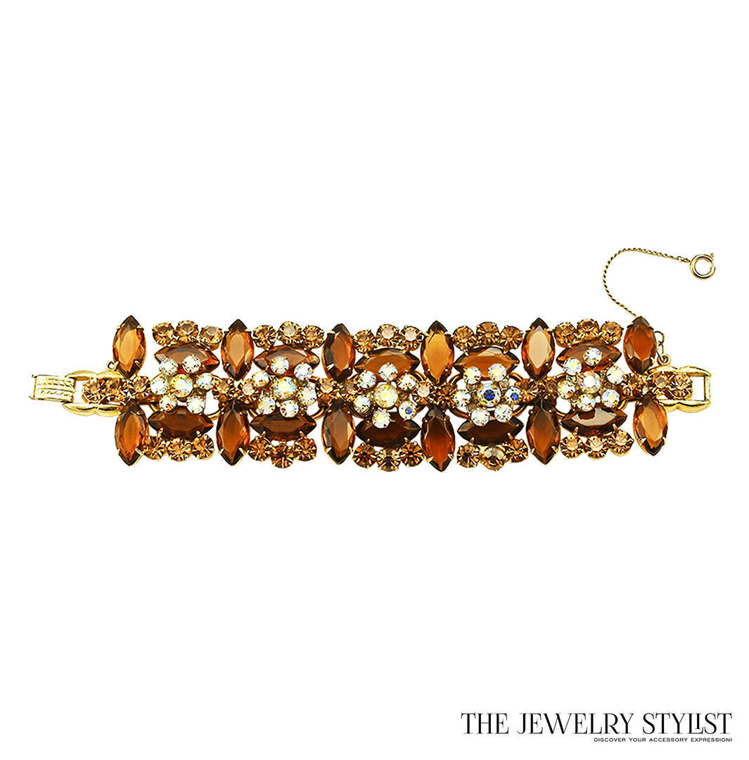 Vintage Amber-Colored Rhinestone Juliana Bracelet