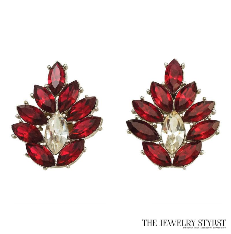 Huge 1980s Fabulous Y.S.L. Red Rhinestone Earrings