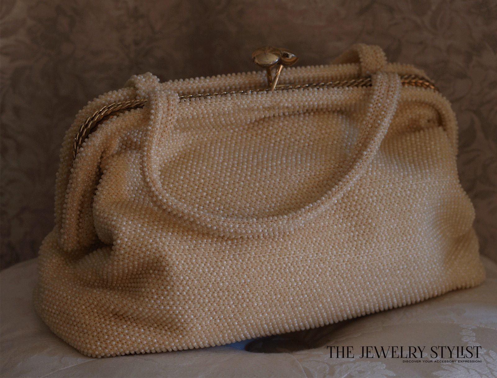 Fabulous 1950-1960s Cream Colored Beaded Purse