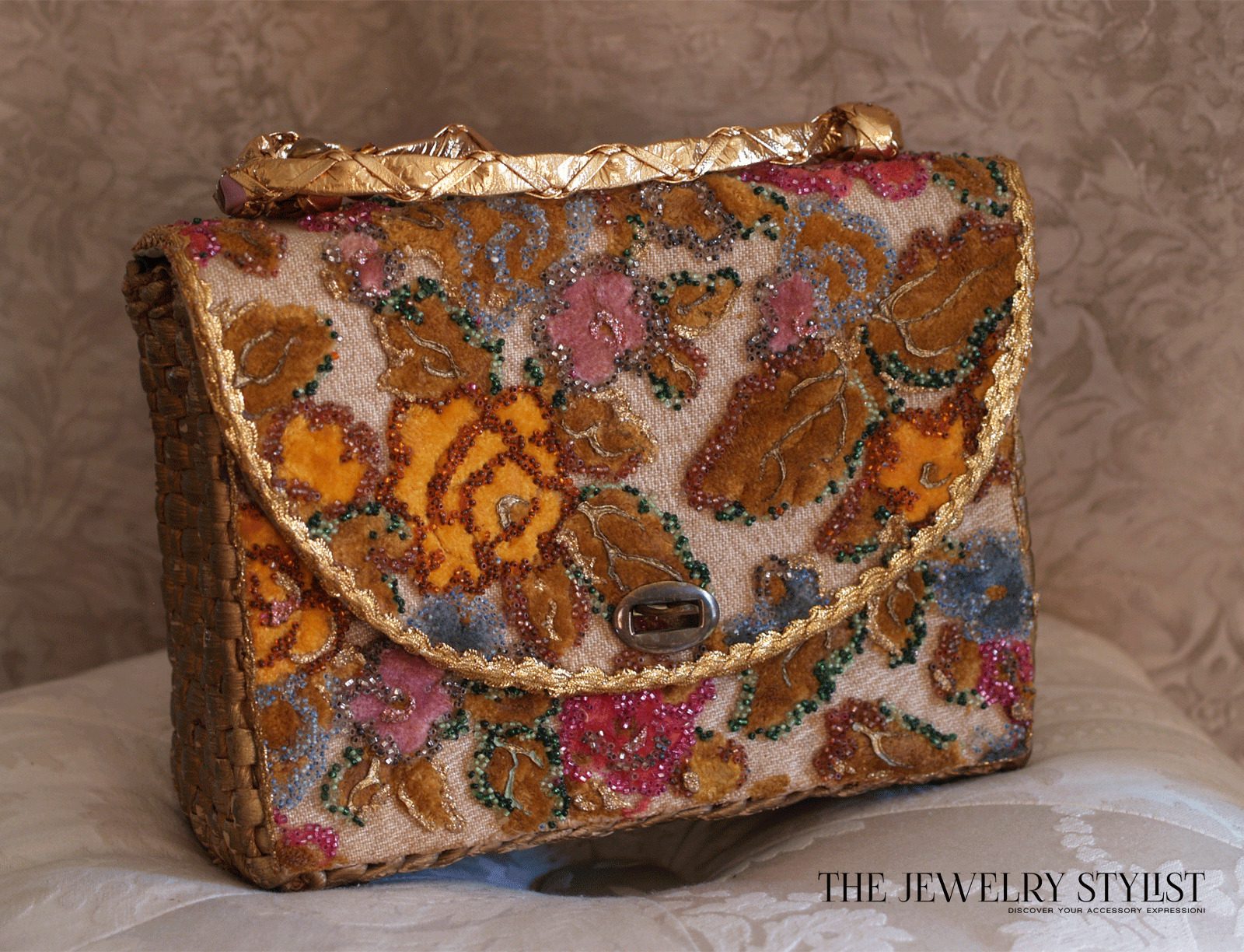 1960s Midas of Miami Floral Purse with Gilt Trim