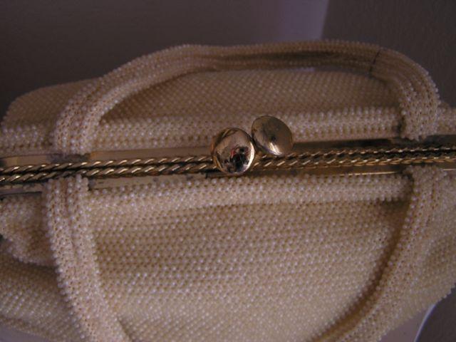 Fabulous 1950-1960s cream-colored beaded purse Top View