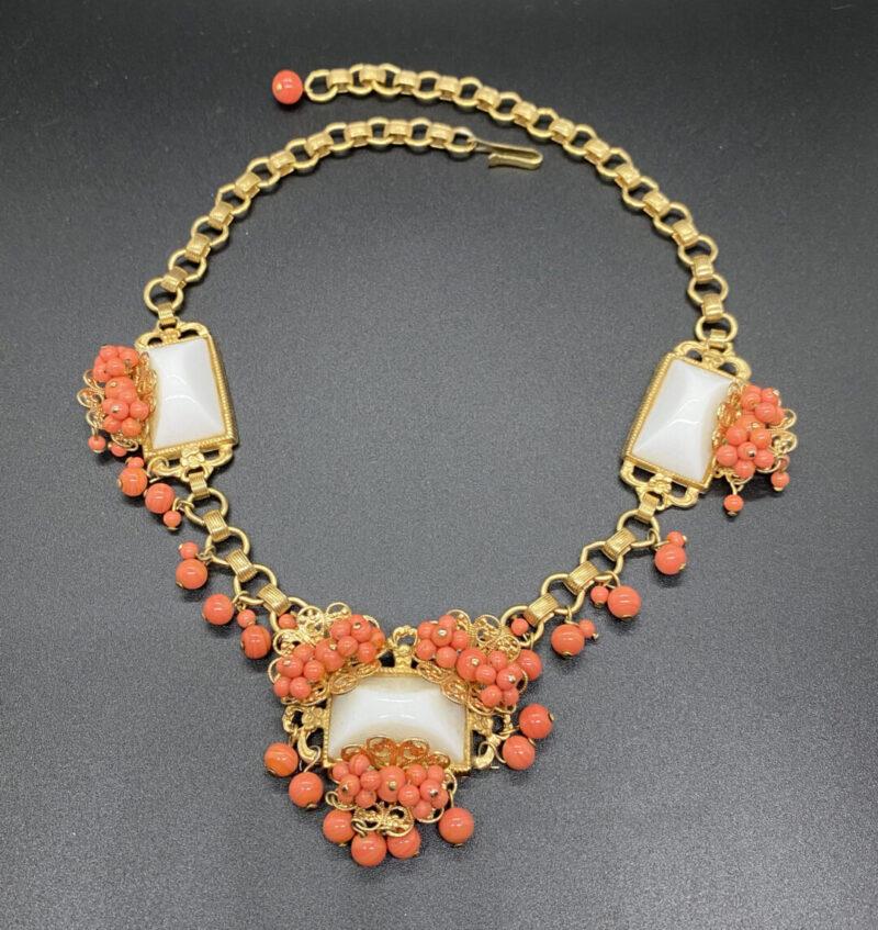 Vintage Coral Bead Bib Necklace