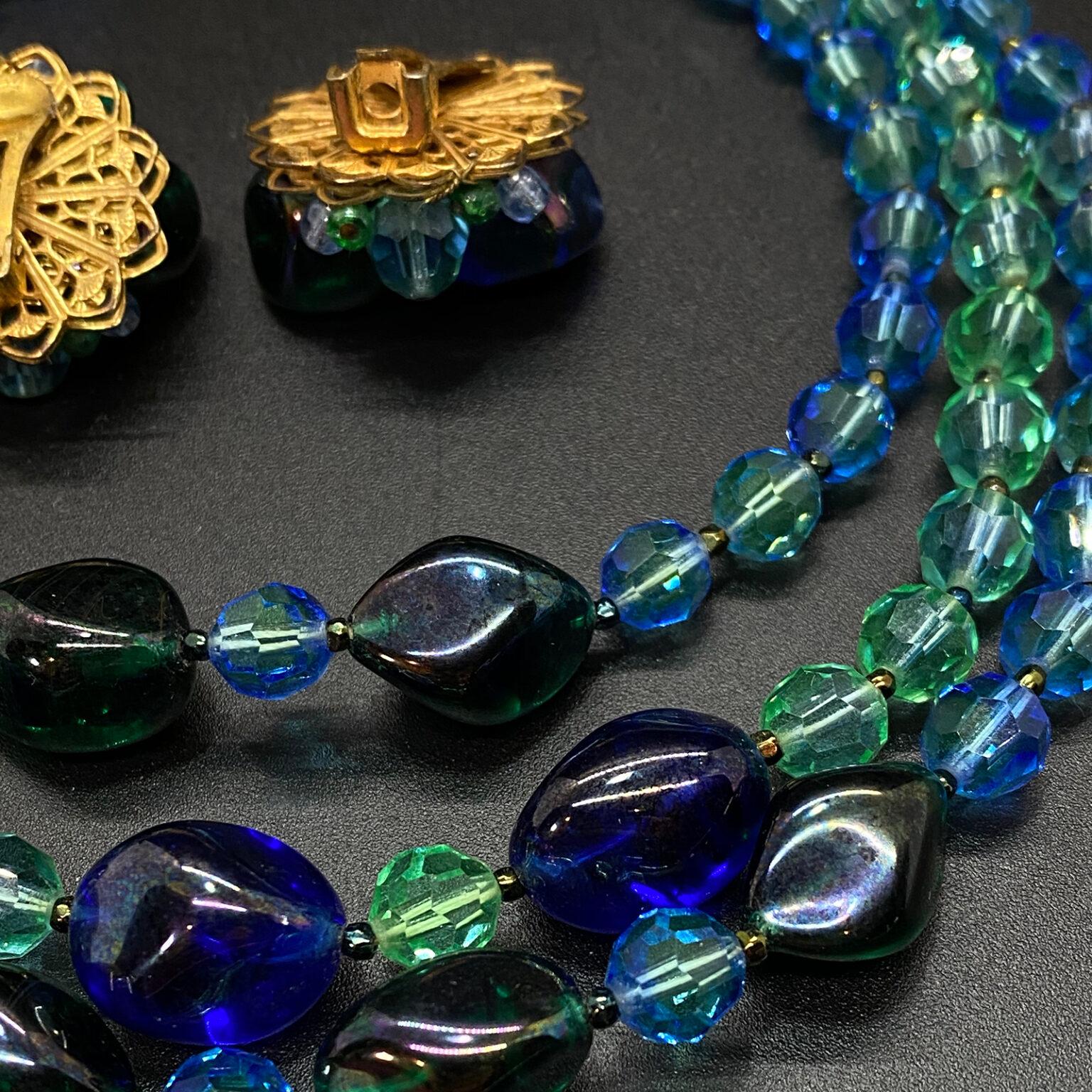Alice Caviness Triple Strand Crystal Glass Necklace Set