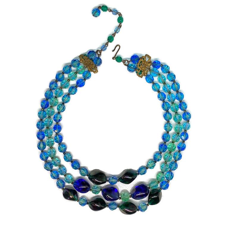 Alice Caviness Triple Strand Crystal Glass Necklace Set