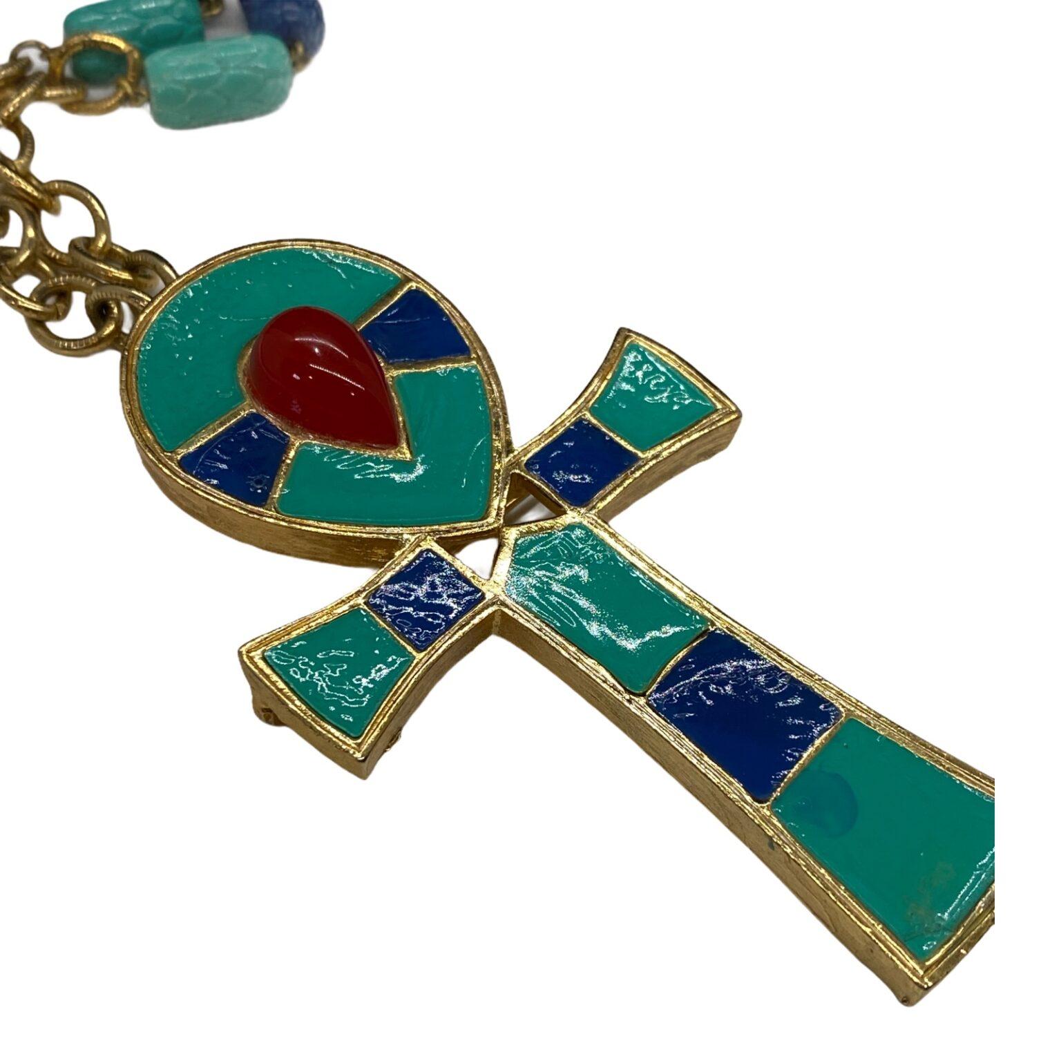 Hattie Carnegie Egyptian Revival Ankh Necklace with pendant-brooch