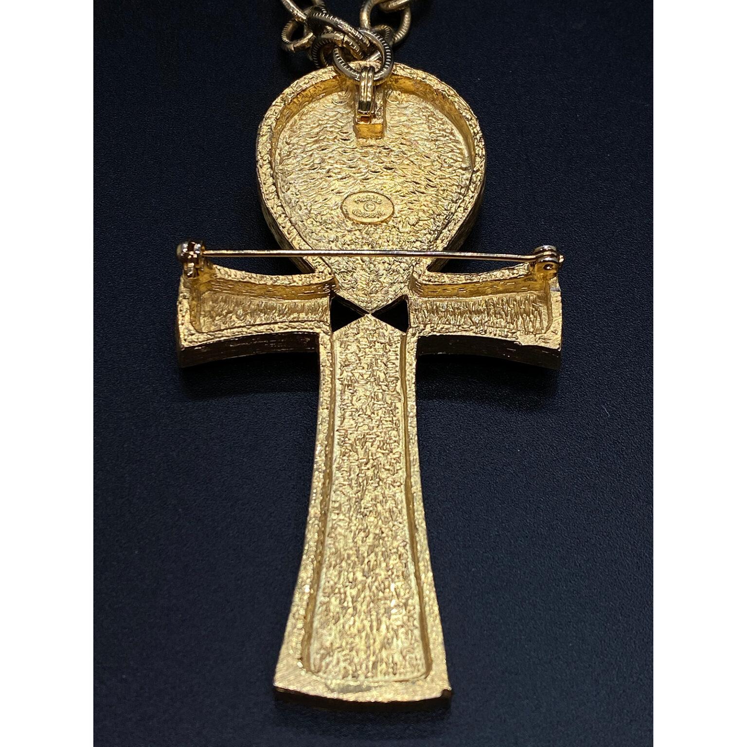 Hattie Carnegie Egyptian Revival Ankh Necklace with pendant-brooch