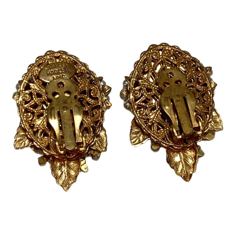 Vintage Floral Stanley Hagler Cagework Brooch and Earring Set