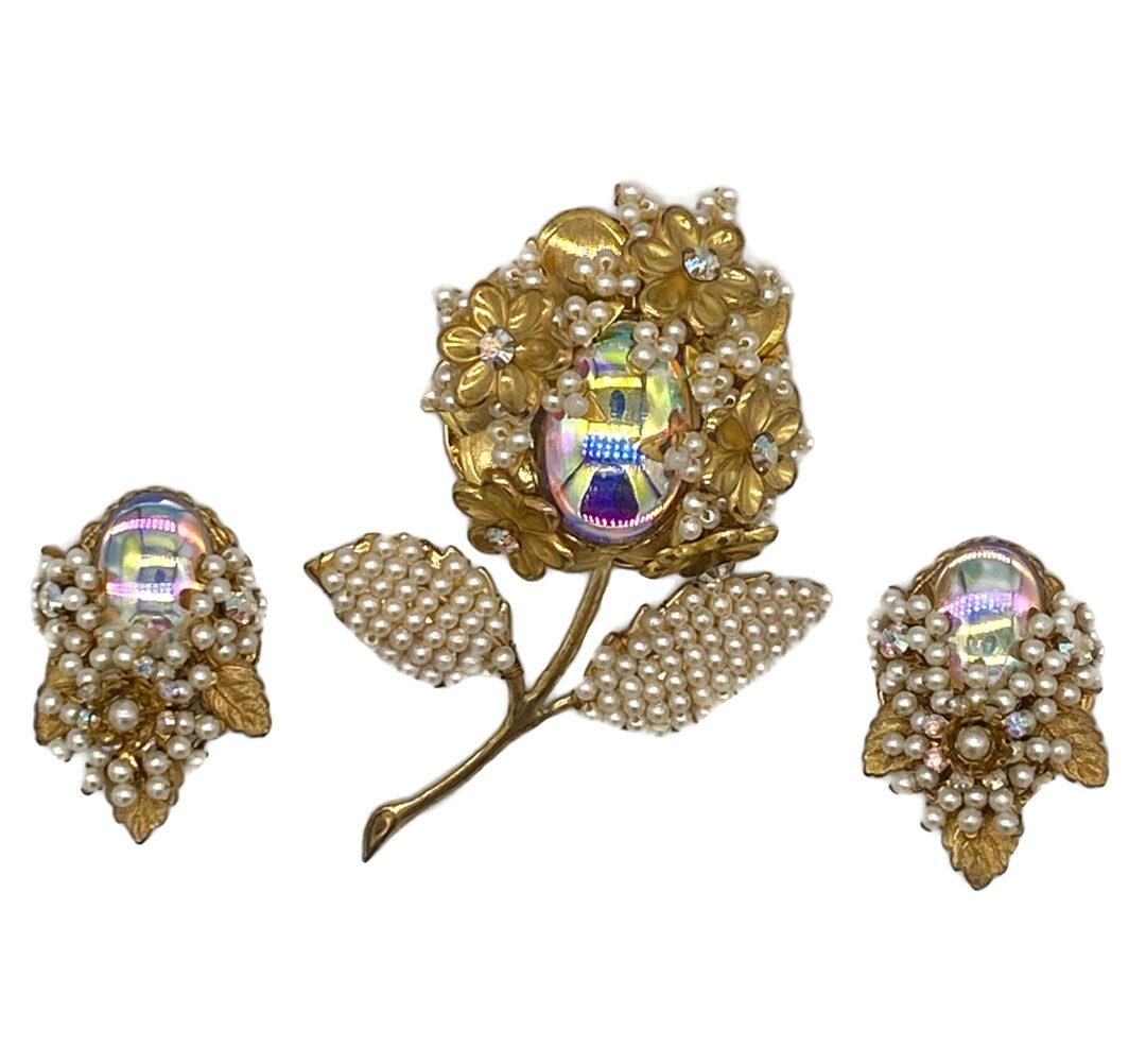 Vintage Floral Stanley Hagler Cagework Brooch and Earring Set