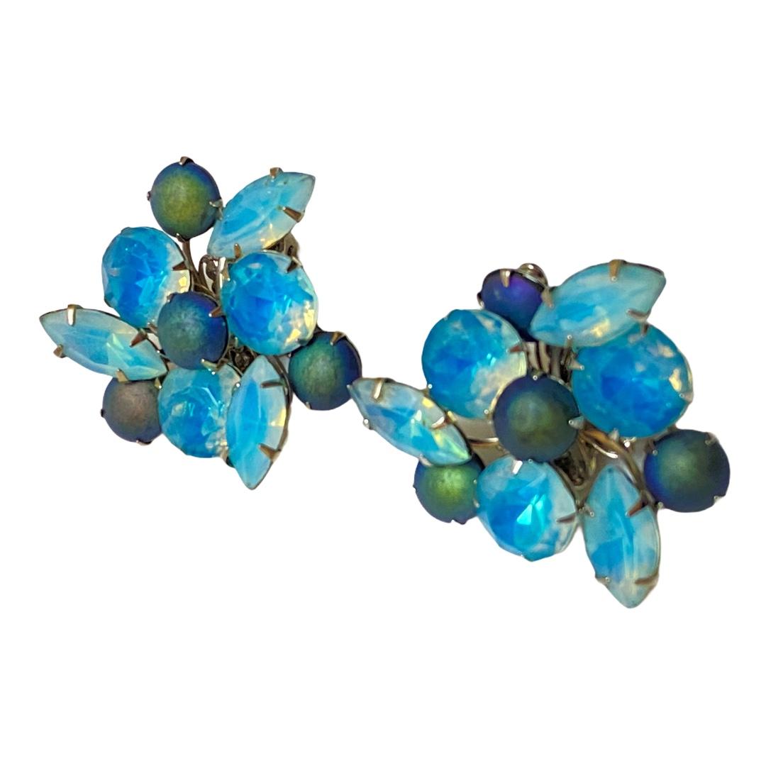 1950s Blue Rhinestone Swedged Earrings
