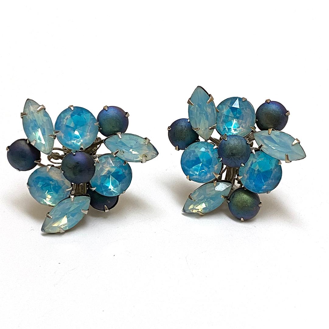 1950s Blue Rhinestone Swedged Earrings