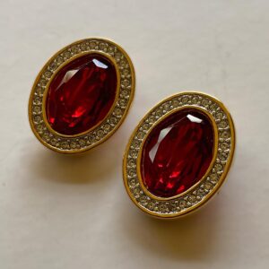 Original 1980 Vintage 1980s Swarovski Drop Earrings Red Blue Green Gold‎ Tone main image 1