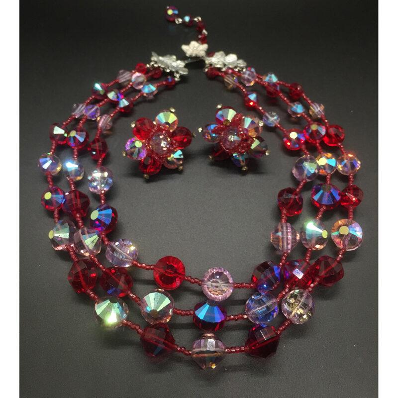 Triple-strand Vendome Necklace in Amazing Shades of Red and Violet