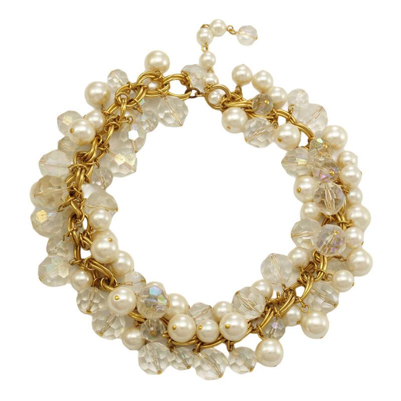 Vintage Faux Pearl and Crystal Collar and Bracelet Set