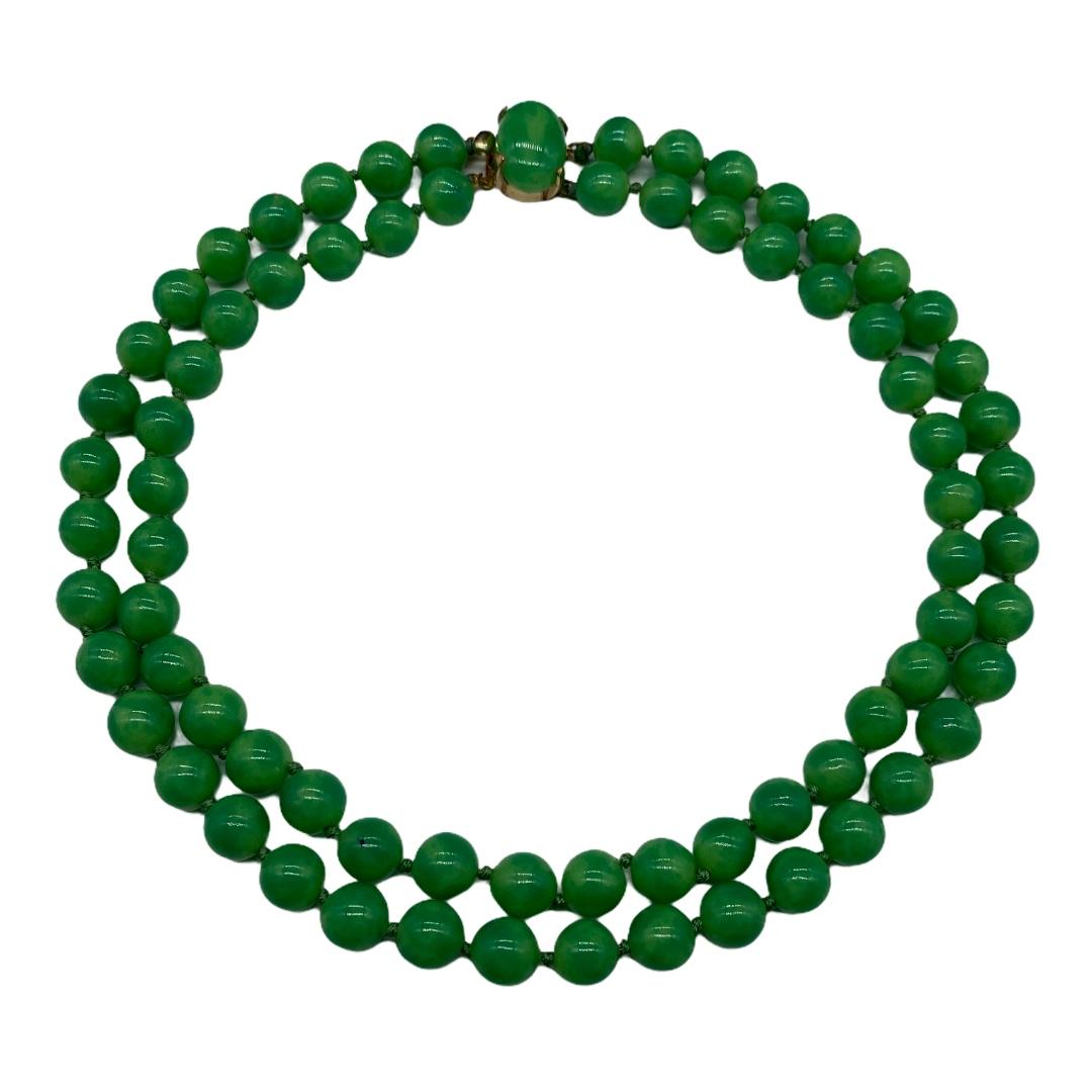 Trifari double strand faux jade bead necklace