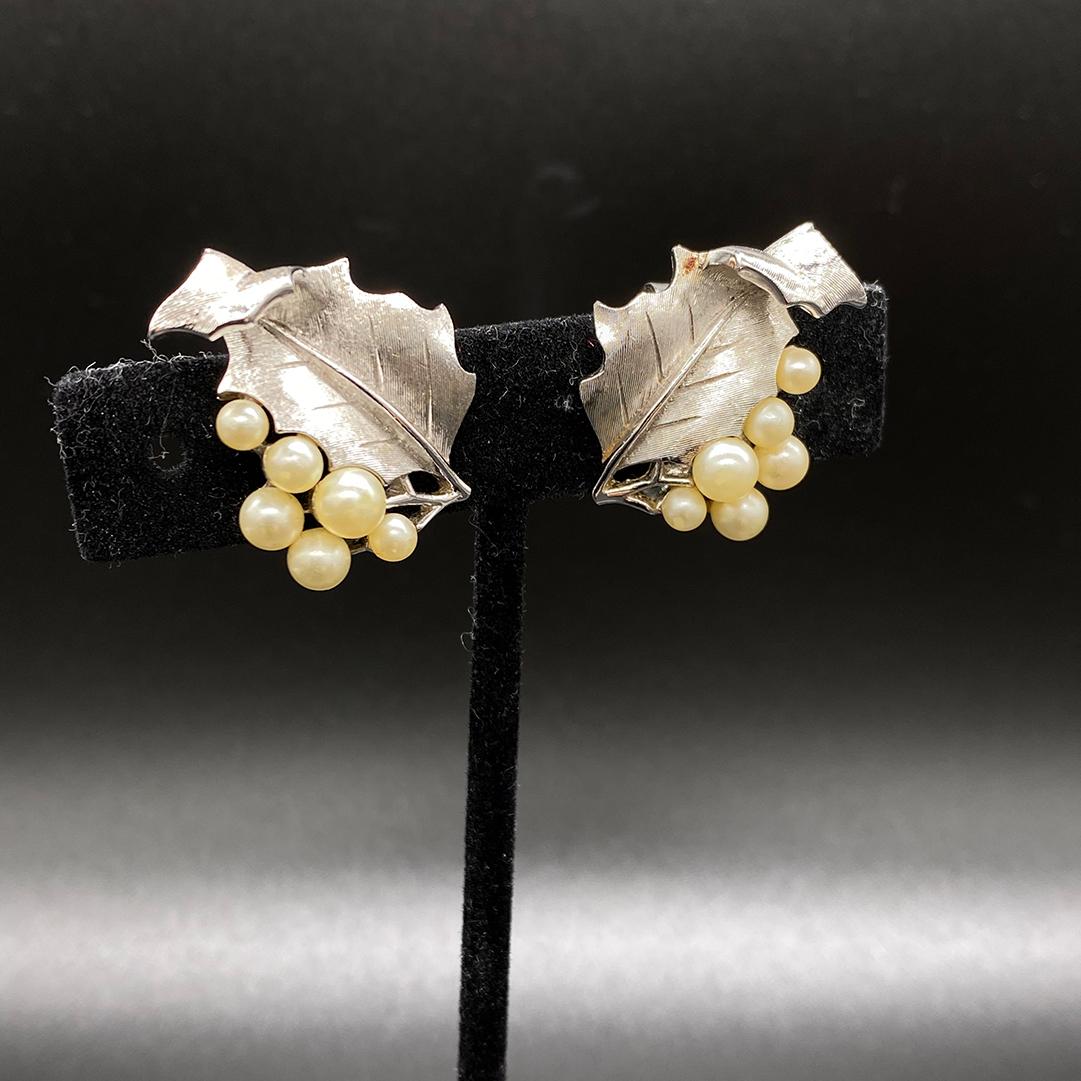 Trifari Faux Pearl Silver-tone earrings