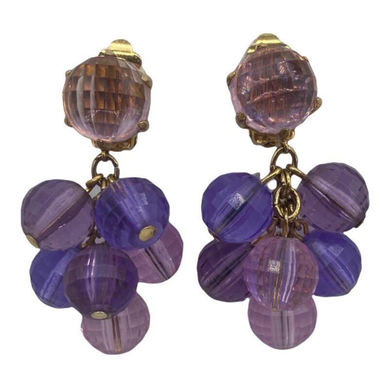 Vintage clip-back earrings, Faceted resin earrings, Purple earrings, Pendant earrings, Purple faceted resin earrings, 1960s earrings