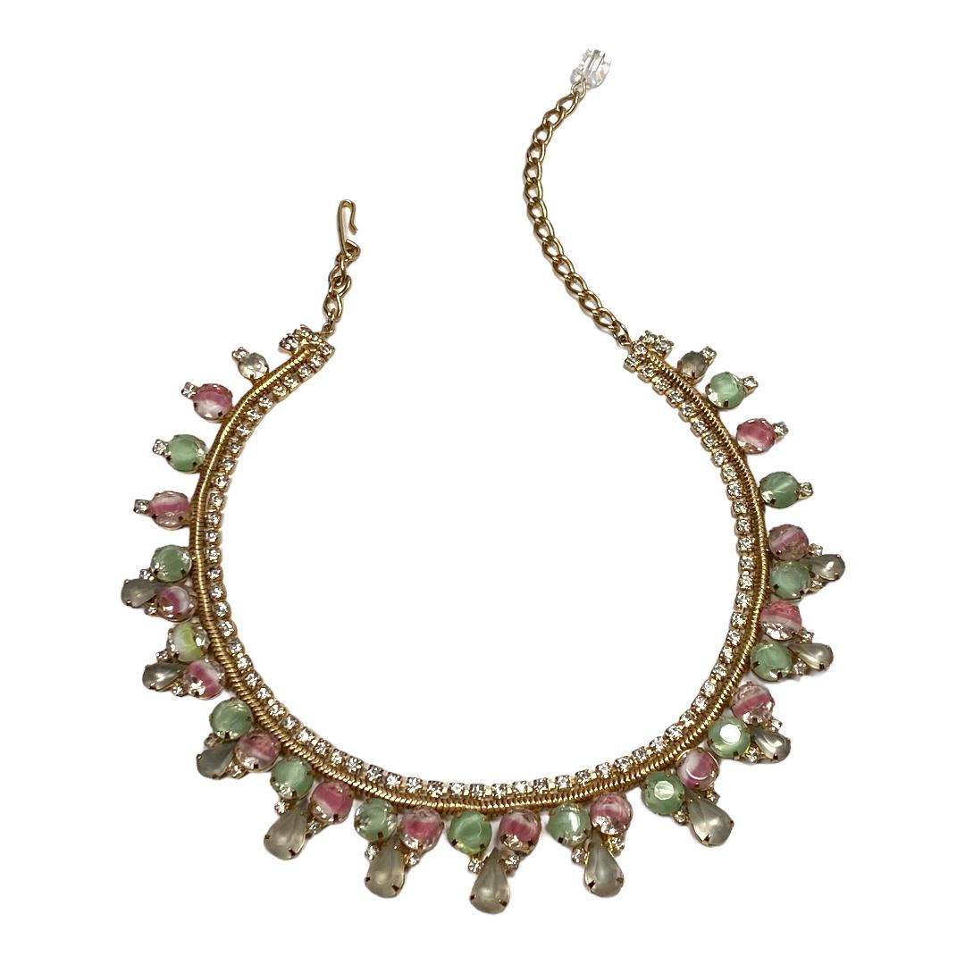 Vintage Hobe Givre Art Glass Rhinestone Necklace
