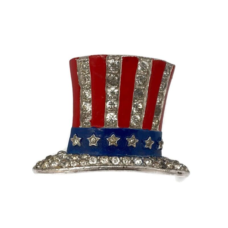 1940s WWII Trifari Enamel Uncle Same Patriotic Top Hat Brooch