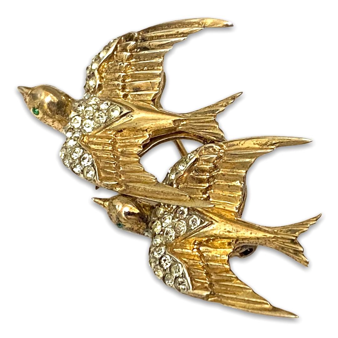 Coro Craft Duette Sterling Silver Swallows Pin Brooch