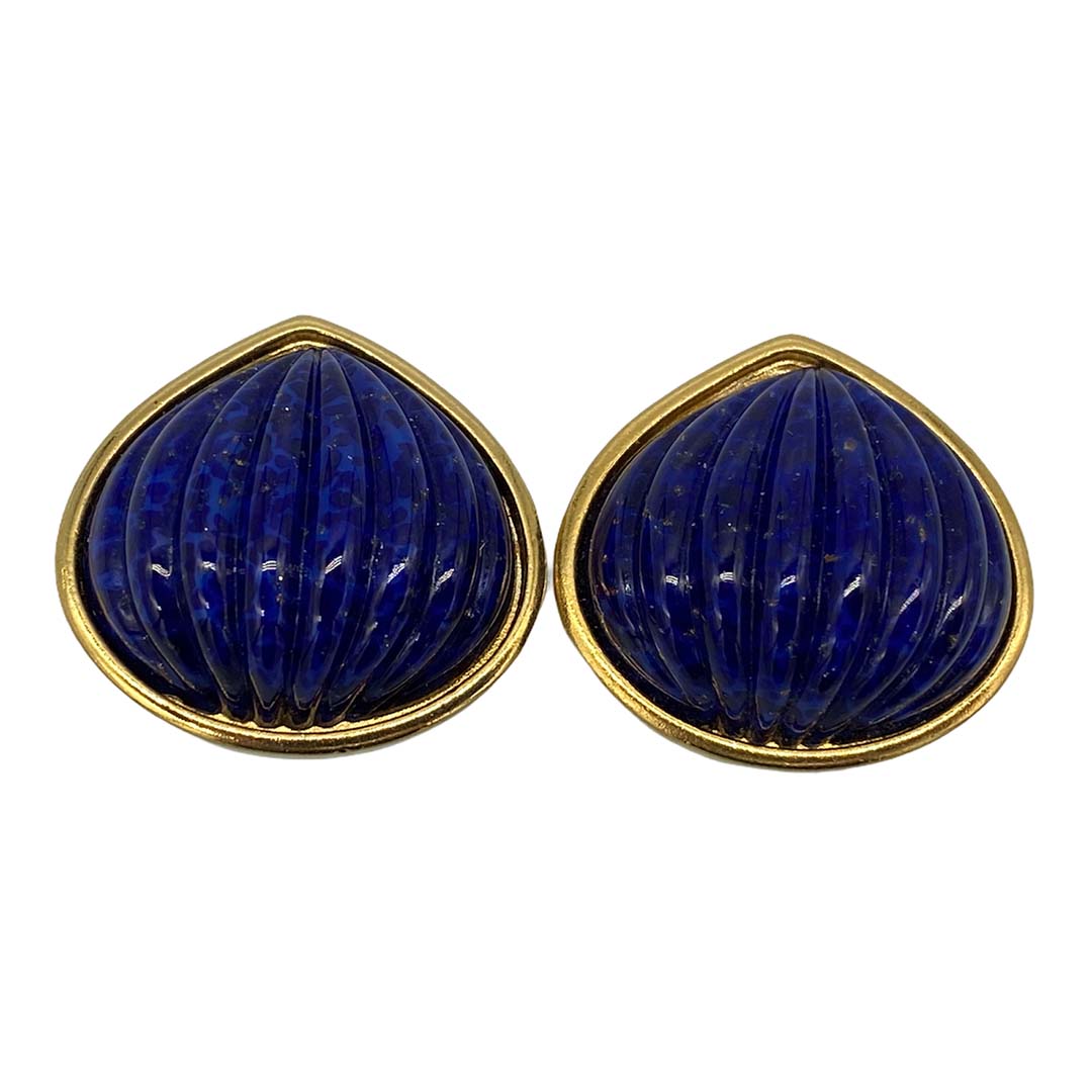 Vintage YSL Blue Fluted Glass Earrings