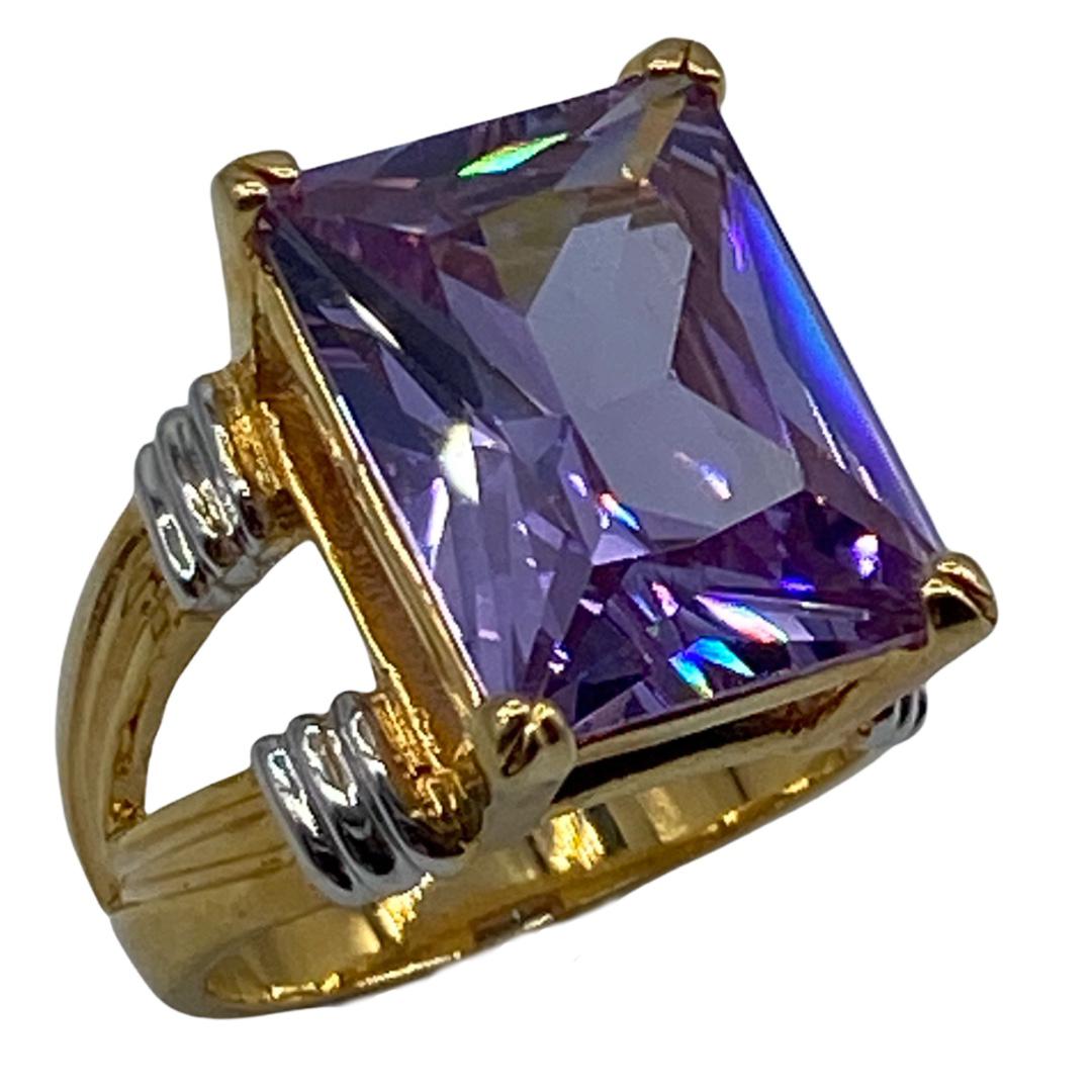 Vintage Faux Amethyst-Colored Rhinestone Cocktail Ring