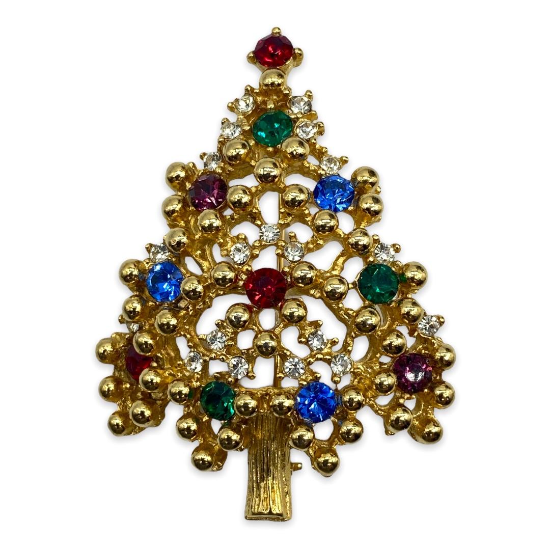 Vintage Rhinestone Signed Eisenberg Christmas Tree Pin