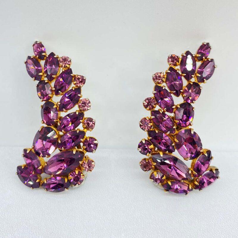 1950s Purple rhinestone ear climber earrings