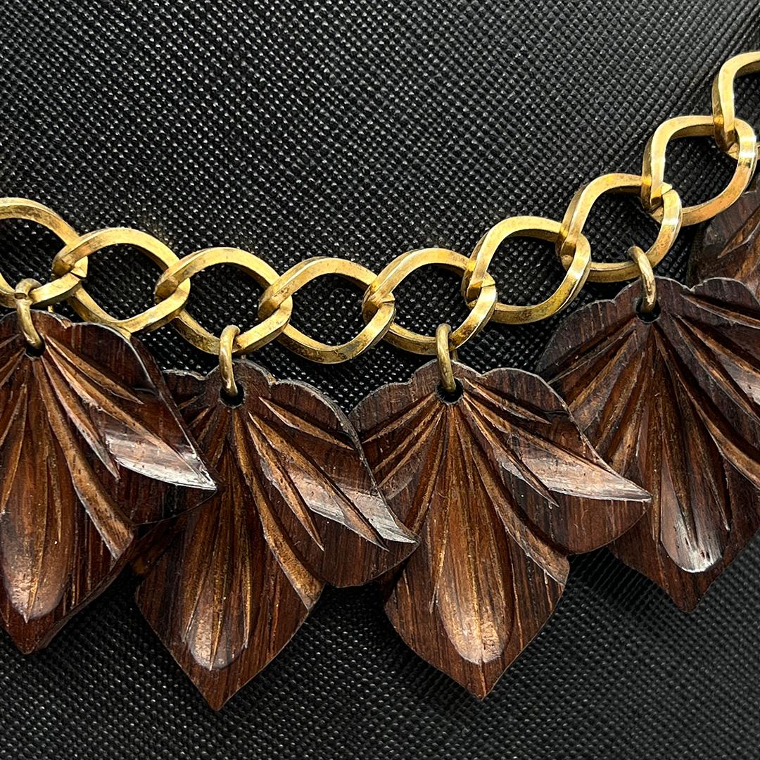 1930s-1940s Wood Leaf Necklace