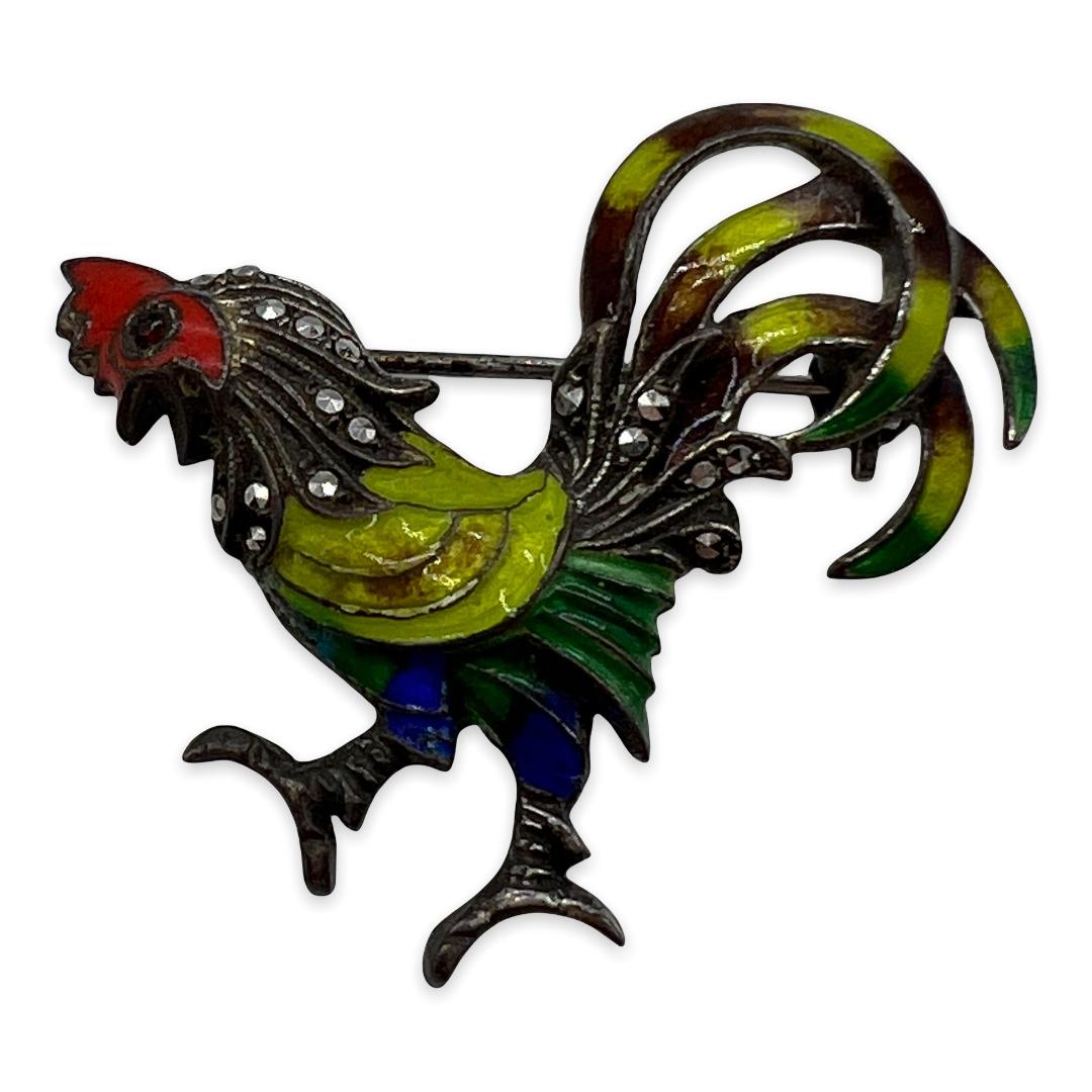 Beautiful Alice Caviness Sterling Rooster Brooch