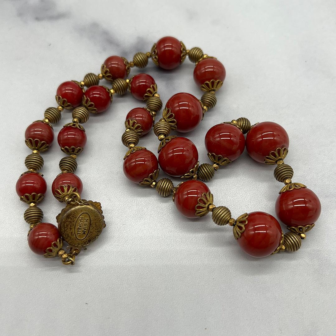 Blood Red Miriam Haskell Bead Necklace