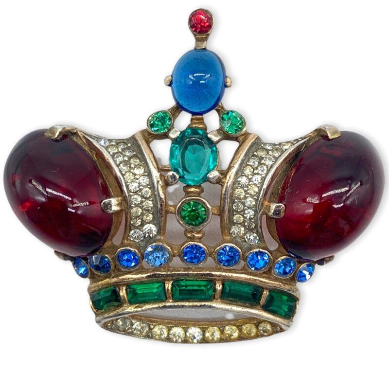 Large Sterling Trifari Crown with Red Cabochons