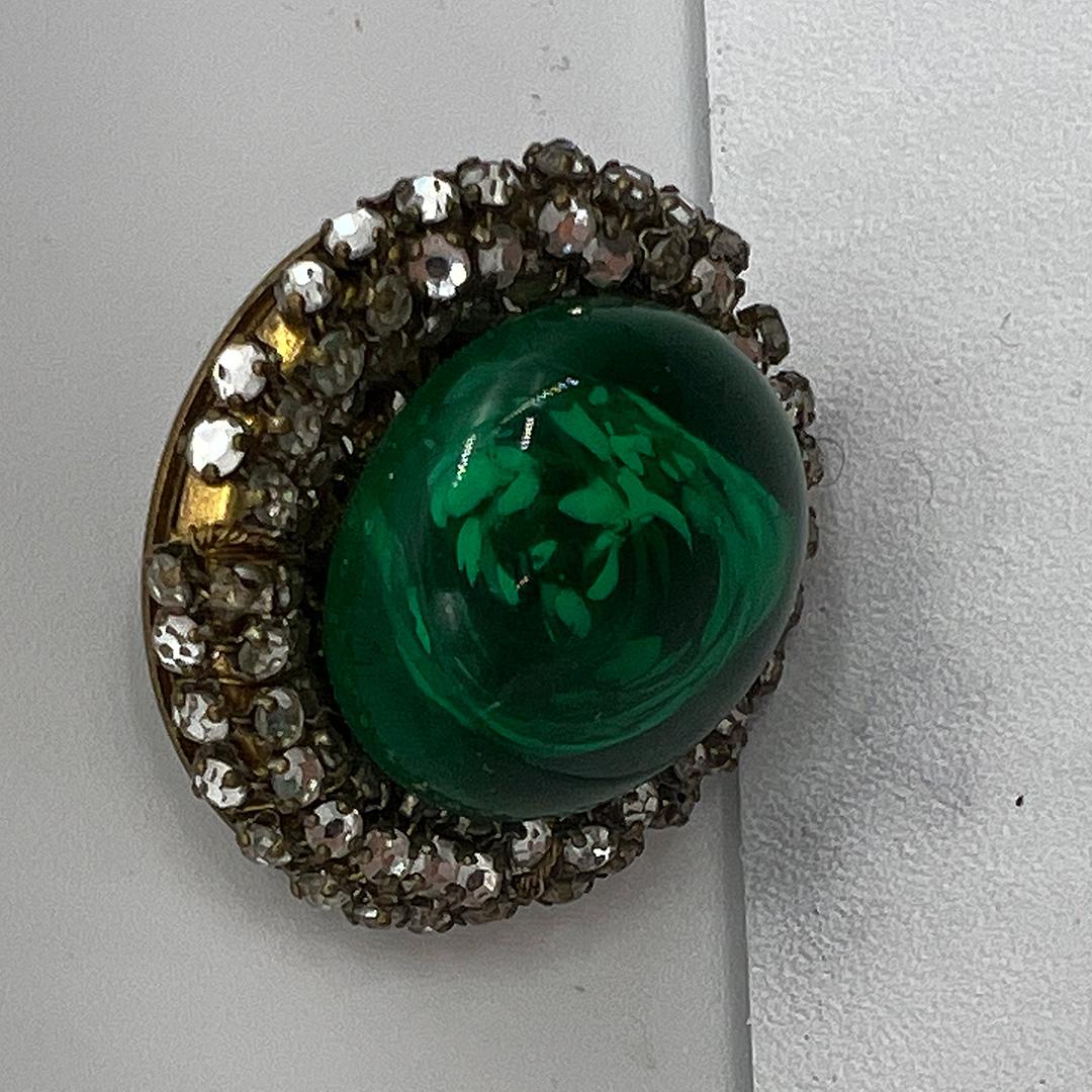 MIriam Haskell Flawed Emerald Rhinestone Earrings
