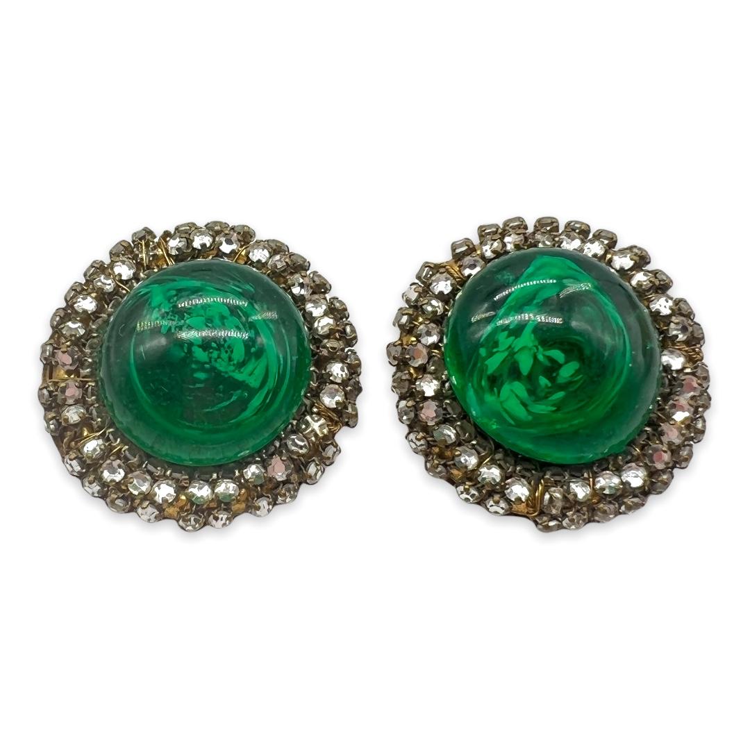 MIriam Haskell Flawed Emerald Rhinestone Earrings