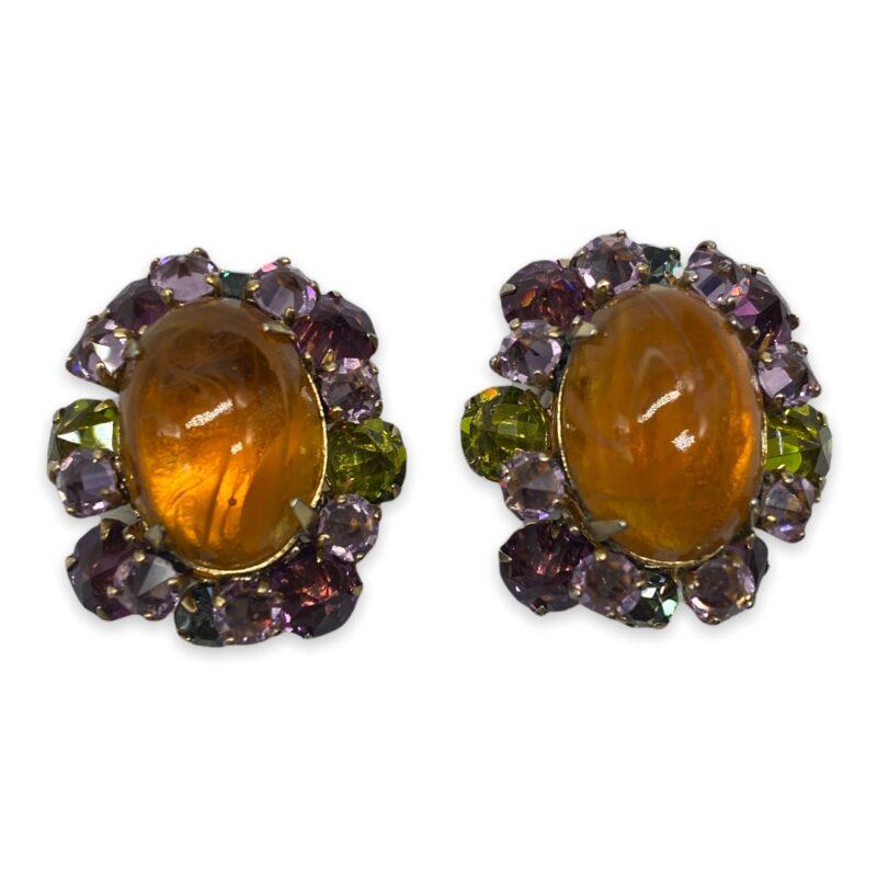 Schreiner NY Hi-Domed Cabochons with Rhinestone Accents Earrings