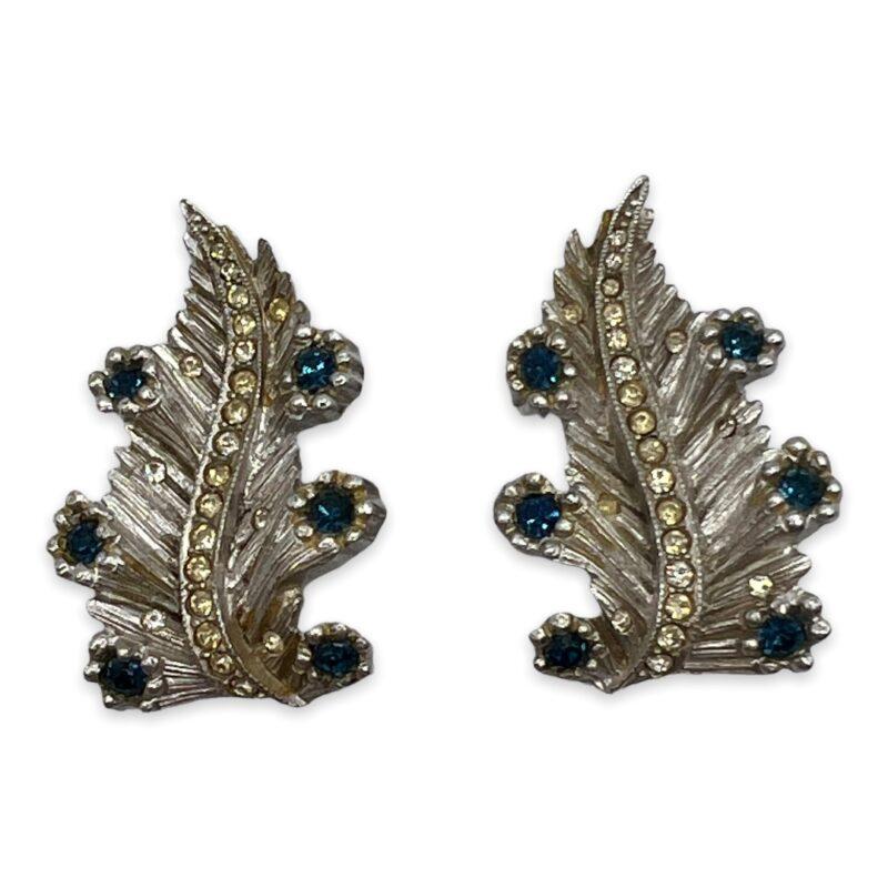 Vintage Stylized Rhinestone Feather Earrings