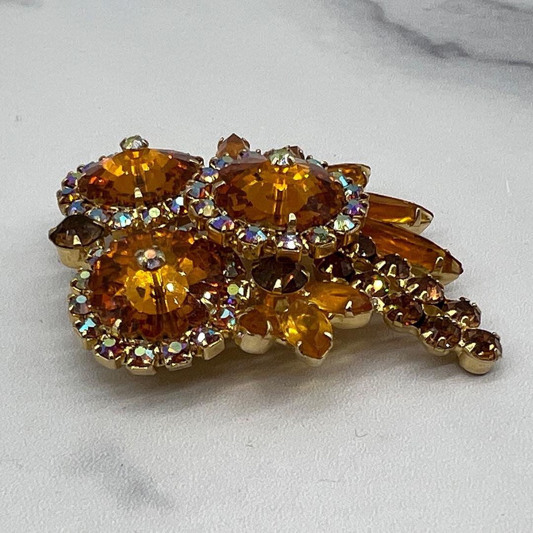 Juliana margarita amber colored rhinestone brooch