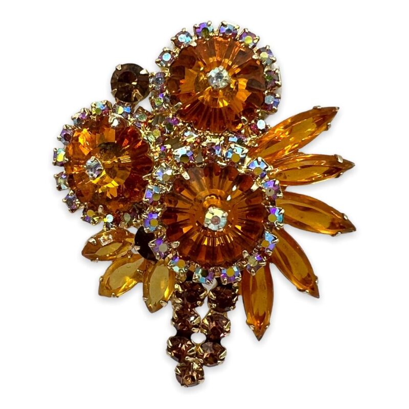 Vintage Ciner Flower Bud Rhinestone Brooch - The Jewelry Stylist