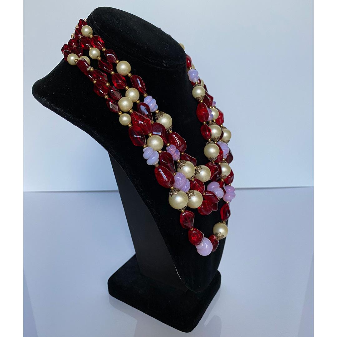 trifari red bead necklace