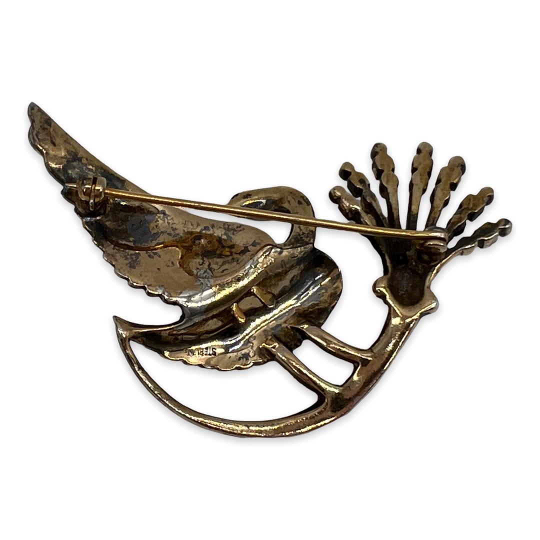 1940s sterling bird with wheat brooch set
