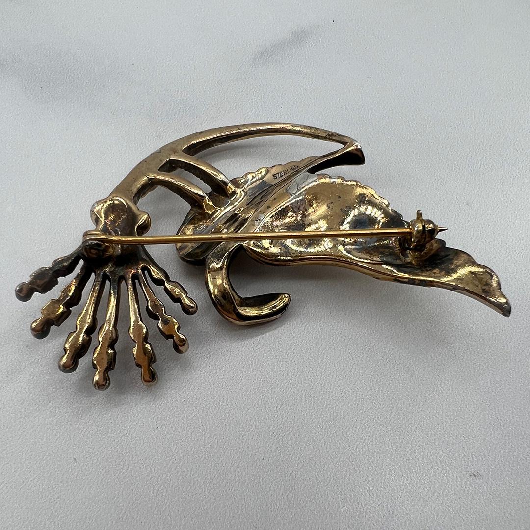 1940s sterling bird with wheat brooch set