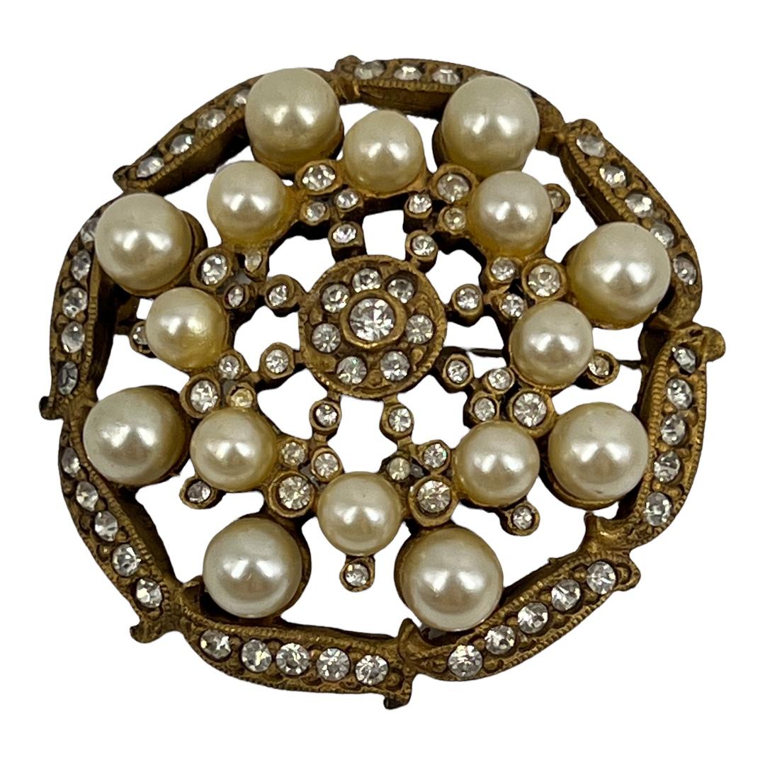 Oleg Casinni Faux Pearl and Rhinestone Brooch