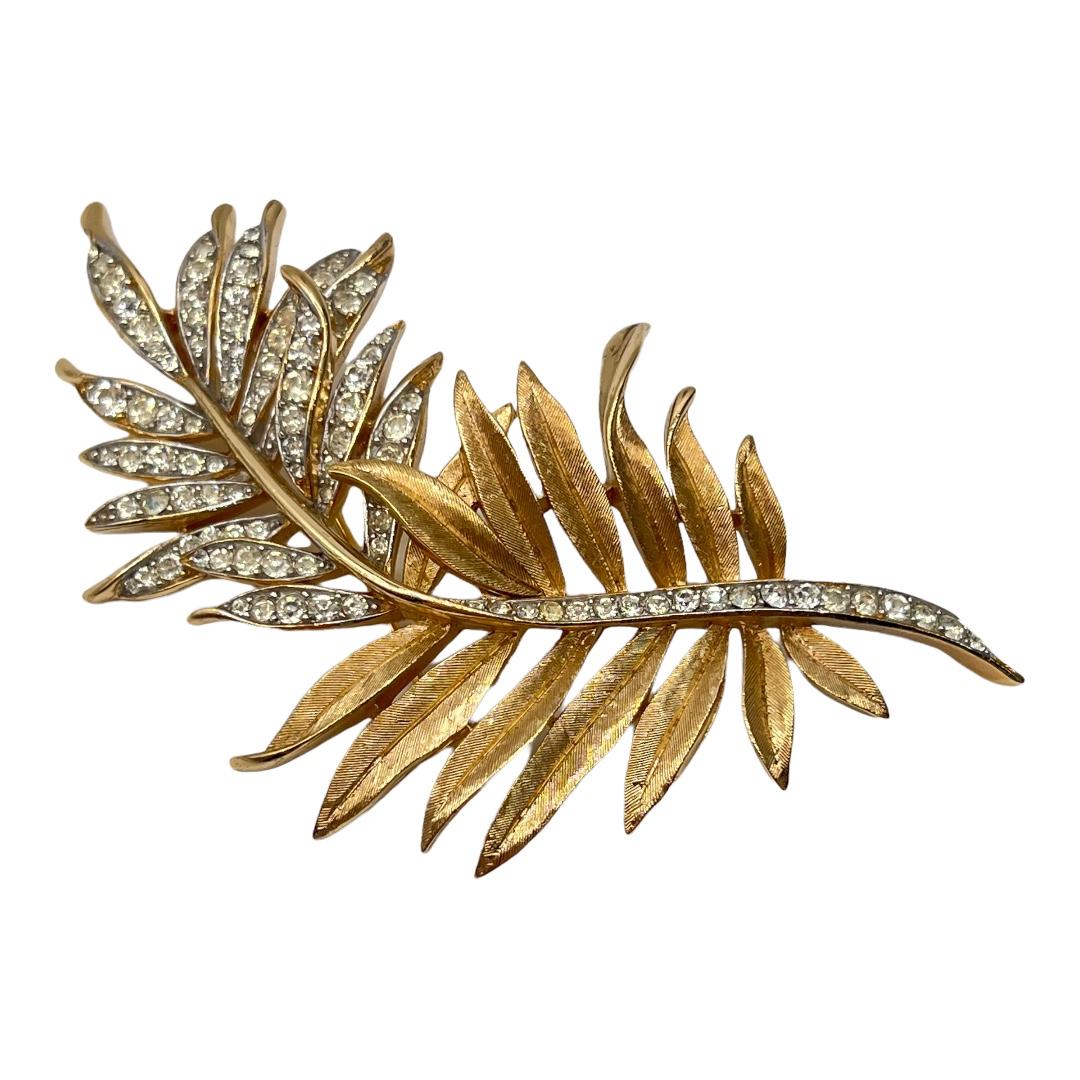 Trifari Fern Leaf Brooch with Rhinestones