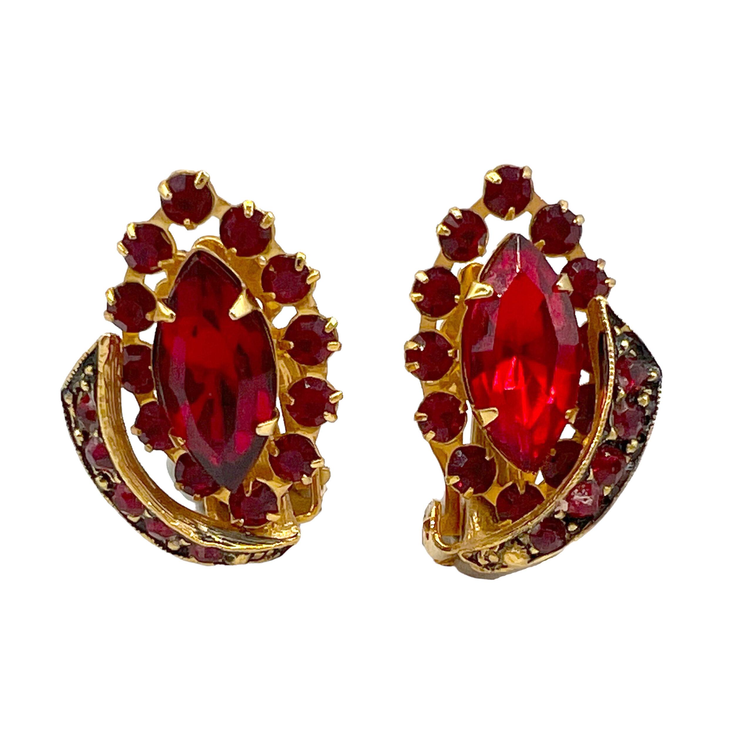 Vintage Red Rhinestone Earrings
