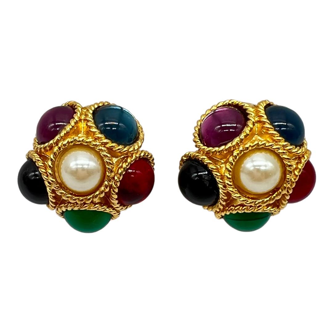 Fabulous Bill Blass Jewel-Tone Cabochon Earrings