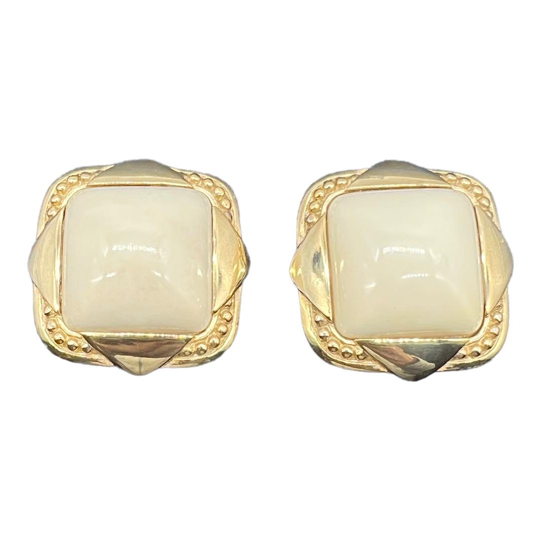 Huge Givenchy Gold Tone Cabochon Earrings 1980s