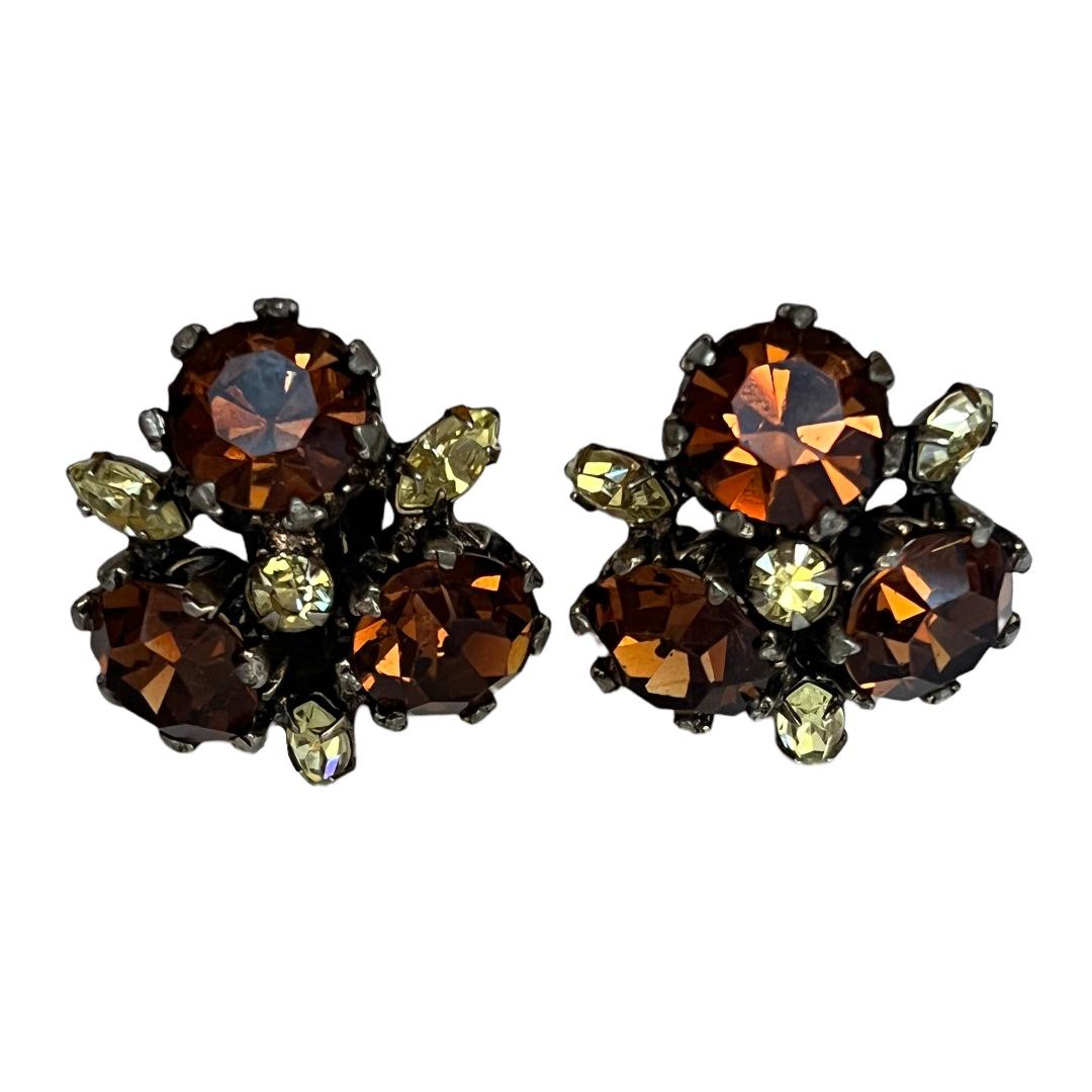 Vintage 1950s Topaz-Colored Rhinestone Earrings