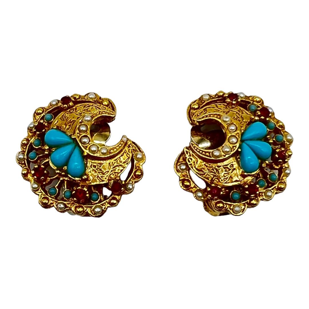 Vintage Art Faux Turquoise and Ruby Earrings
