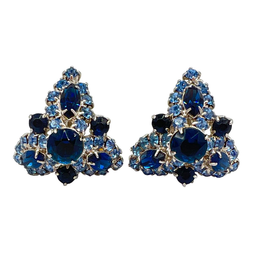 1950s Blue Rhinestone Clip Earrings