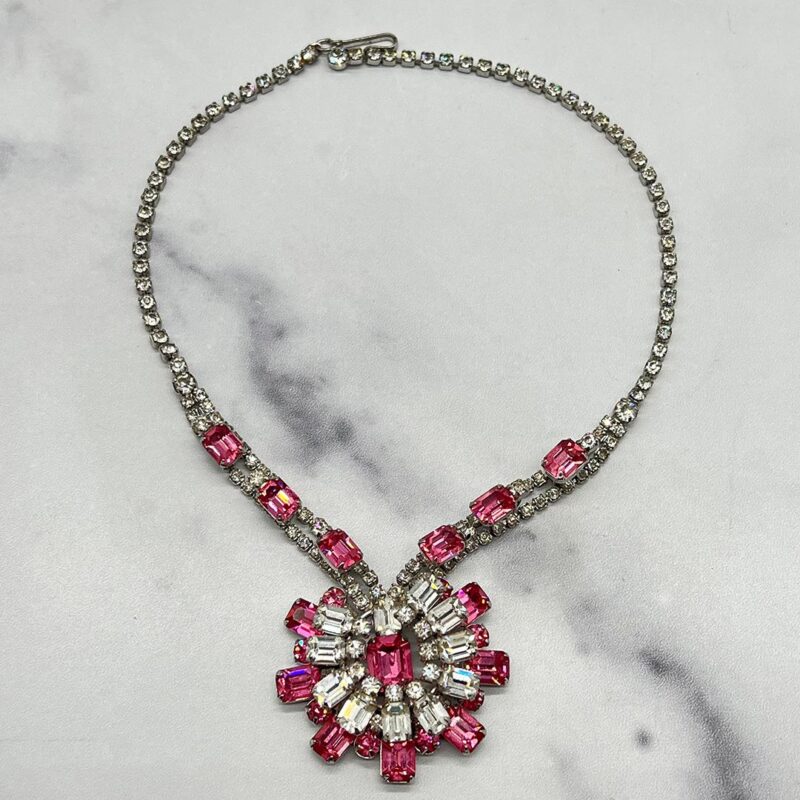 Coro Emerald-cut Pink Rhinestone Necklace